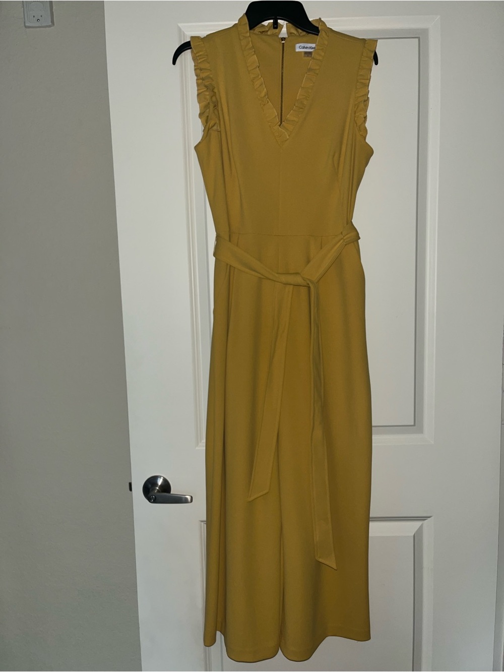 Calvin Klein Mustard Ruffle V-Neck Jumpsuit
